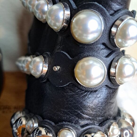 Zara Savida Ankle Boots with Pearl Straps Black Size 6 (36UK) w/1 flaw - Picture 4 of 13